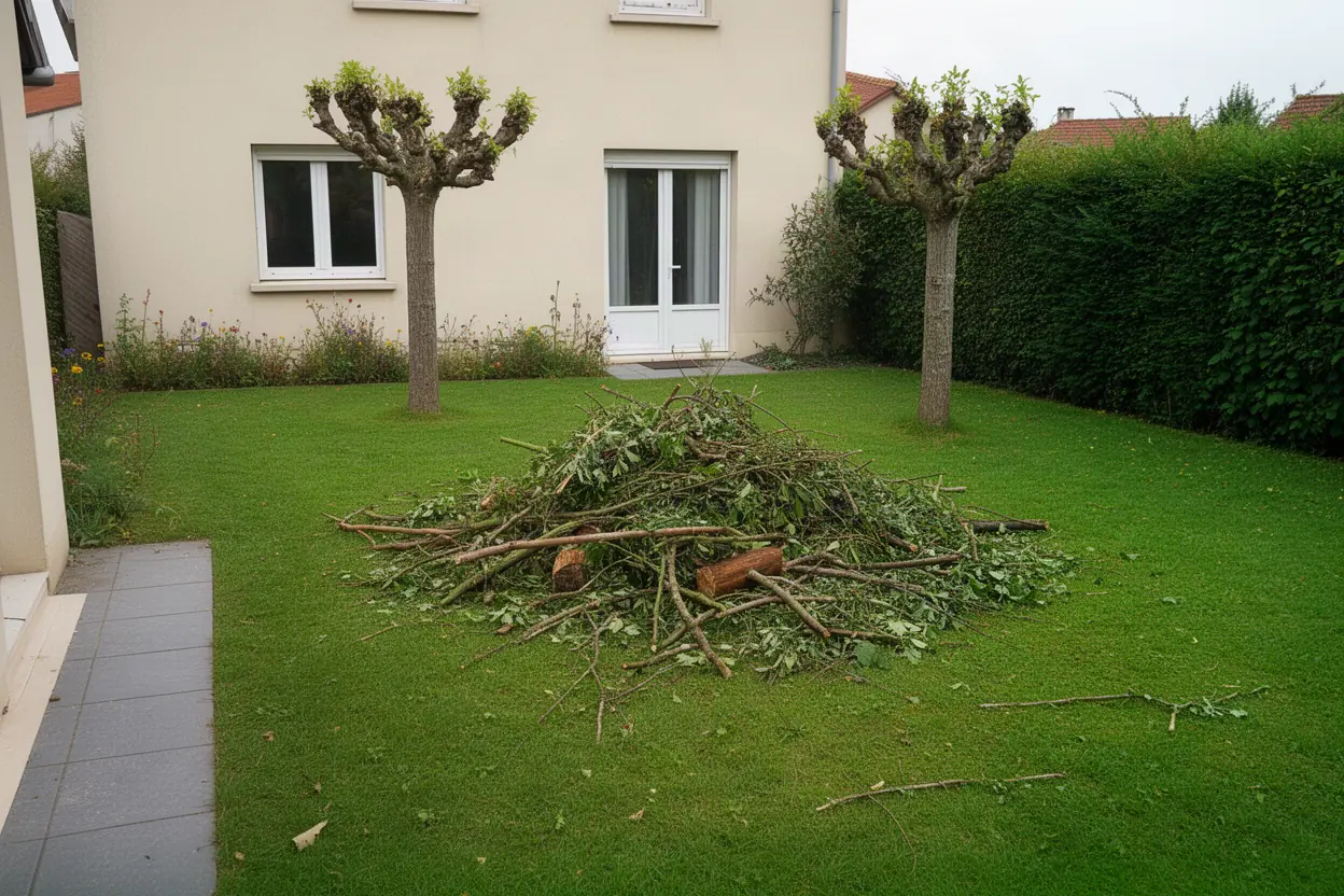 Tas de branches avant ramassage dans un jardin orléanais